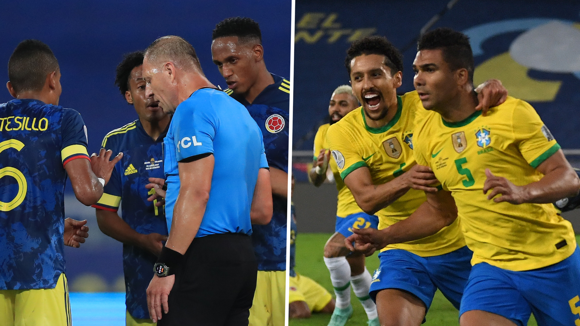 Copa America: Colombia furious as ball hits referee before Firmino's equaliser & Casemiro nets 100th-minute winner