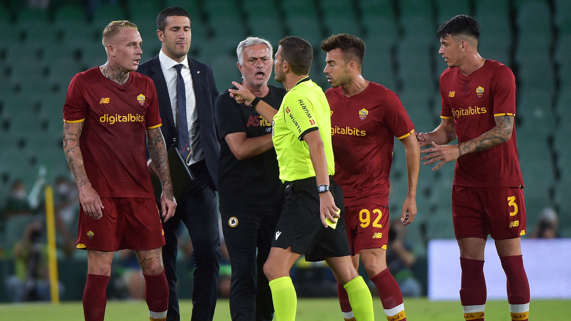 Mourinho red-carded in Roma friendly after storming onto pitch in bad-tempered Betis clash