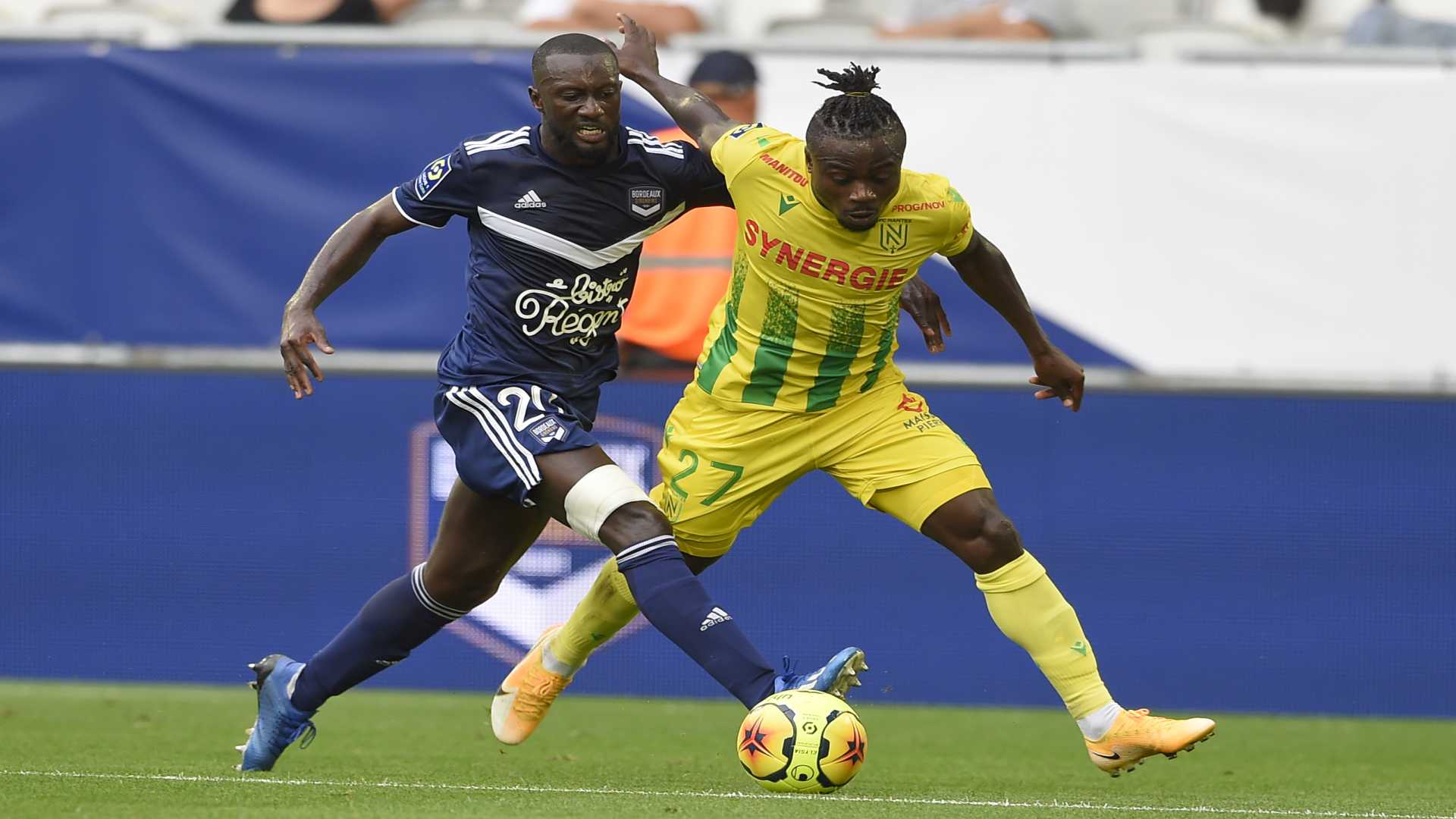 Moses Simon reacts after Nantes' first win of the season