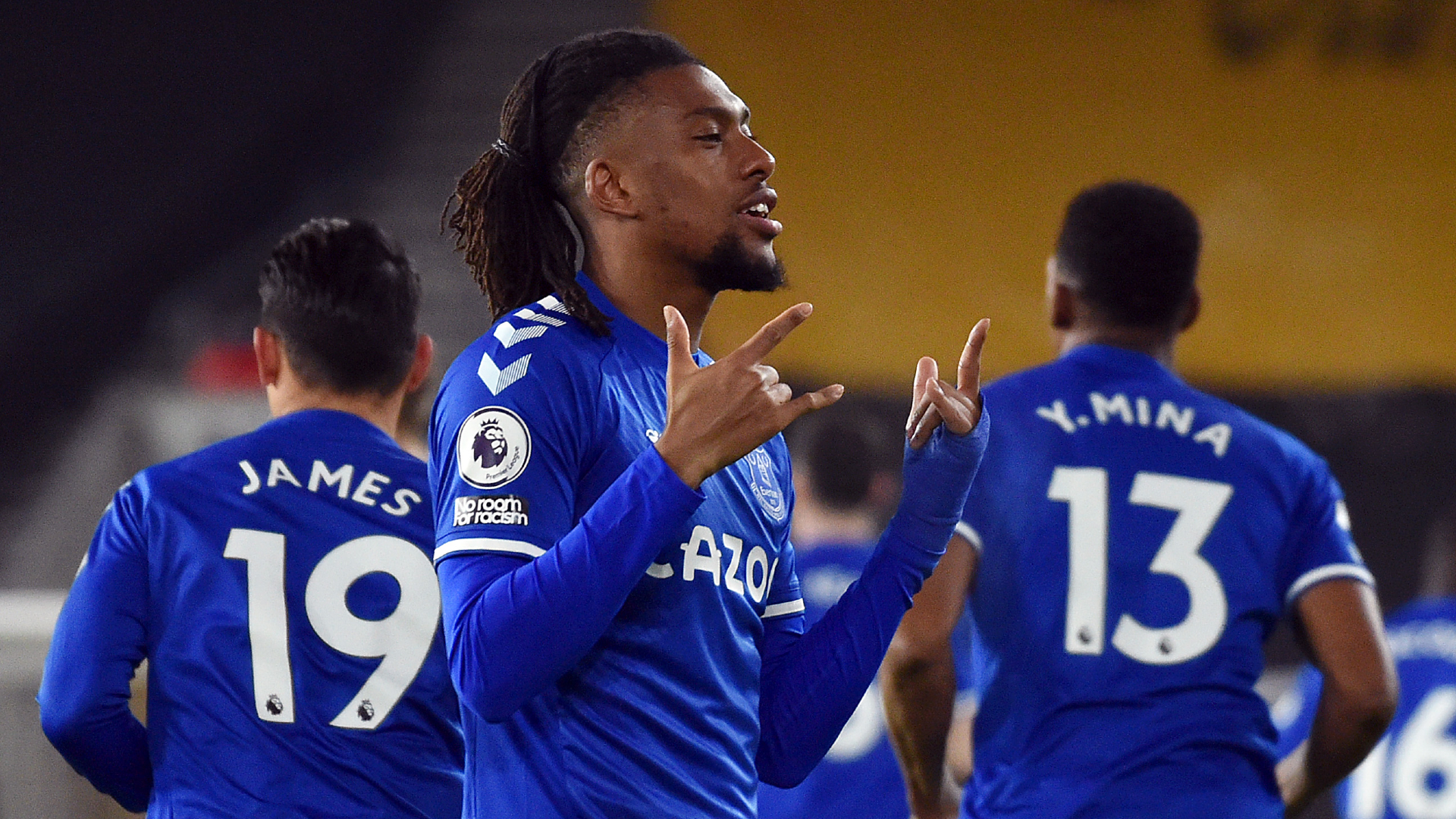 Iwobi battles Rodriguez and Doucoure for Everton Goal of the Month award