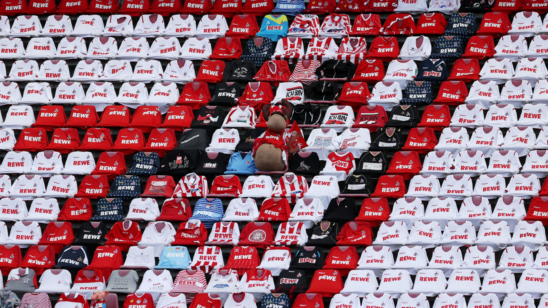 Koln make tifo in stands from fans' shirts and scarves on Bundesliga return
