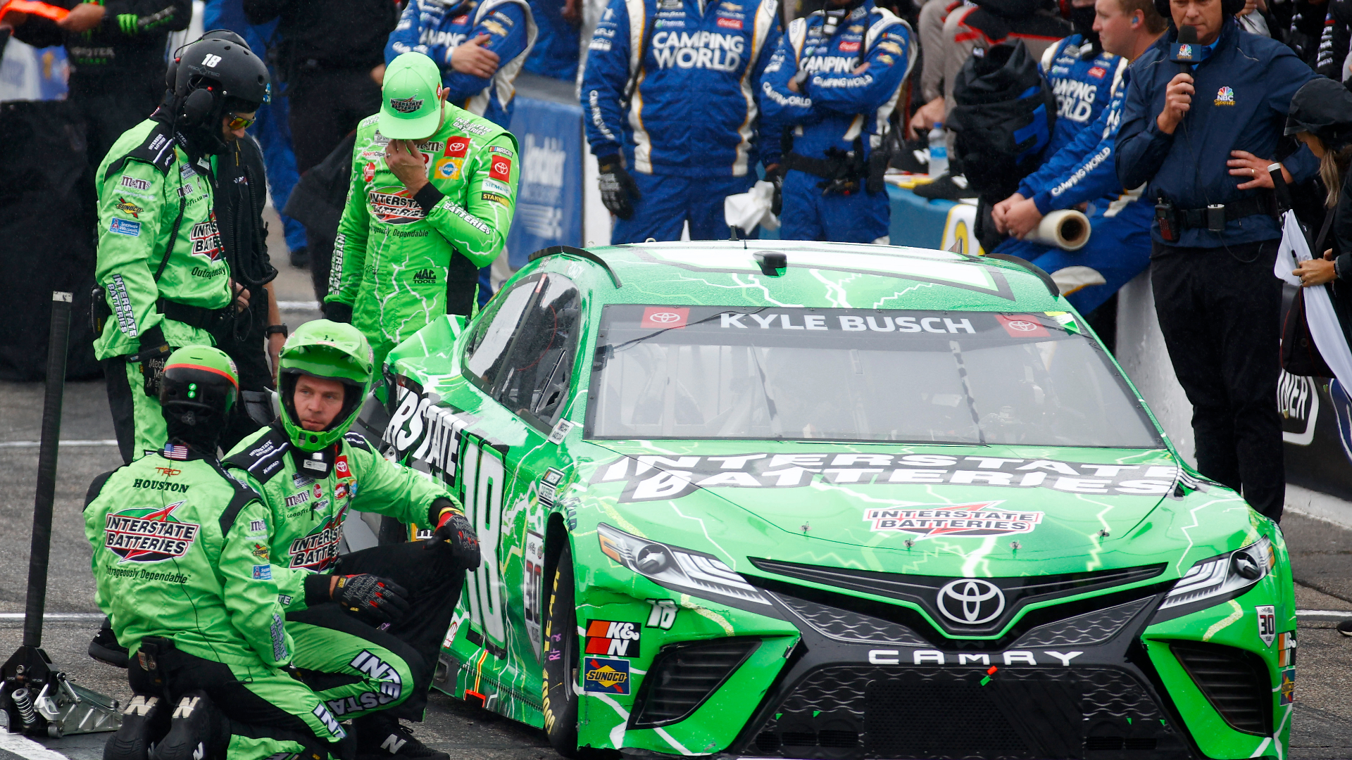 Kyle Busch pushes NASCAR pace car in frustration after crashing in rain at New Hampshire 1 Kyle Busch pushes NASCAR pace car in frustration after crashing in rain at New Hampshire