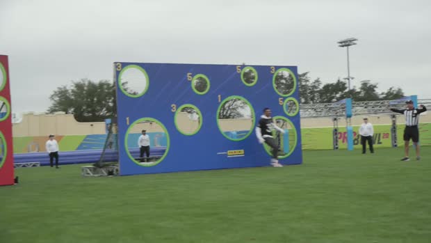 Seattle Seahawks quarterback Russell Wilson shows off accuracy during 'Thread the Needle' drill | 2020 Pro Bowl Skills Showdown Seattle Seahawks quarterback Russell Wilson shows off accuracy during 'Thread the Needle' drill | 2020 Pro Bowl Skills Showdown