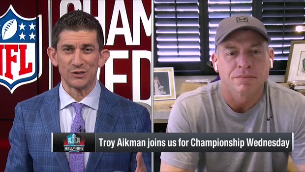Troy Aikman explains his reaction to former head coach Jimmy Johnson's HOF announcement during the Divisional Round Troy Aikman explains his reaction to former head coach Jimmy Johnson's HOF announcement during the Divisional Round