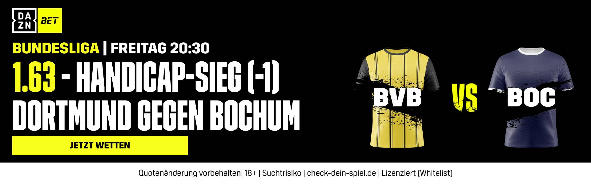 BVB VfL Bochum Handicap Borussia Dortmund DAZN Bet