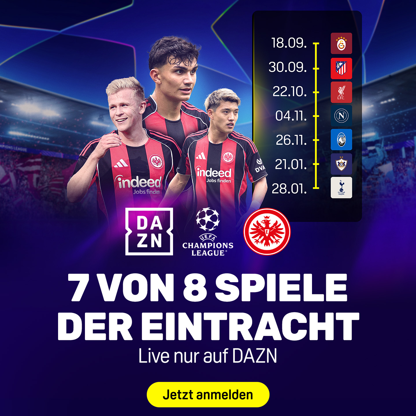 Banner Champions League MD 1 7 von 8 Spielen Eintracht Frankfurt
