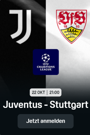 Juventus Turin VfB Stuttgart UEFA Champions League 3. Spieltag DAZN Banner
