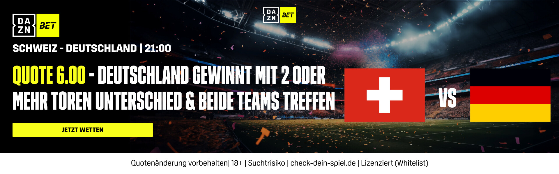 DAZN Bet Schweiz Deutschland DFB gewinnt mit 2 Toren und beiden Teams treffen