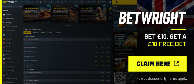 BetWright - Bet £10, Get a £10 Free Bet - Claim Here (New customers only. Terms apply.)