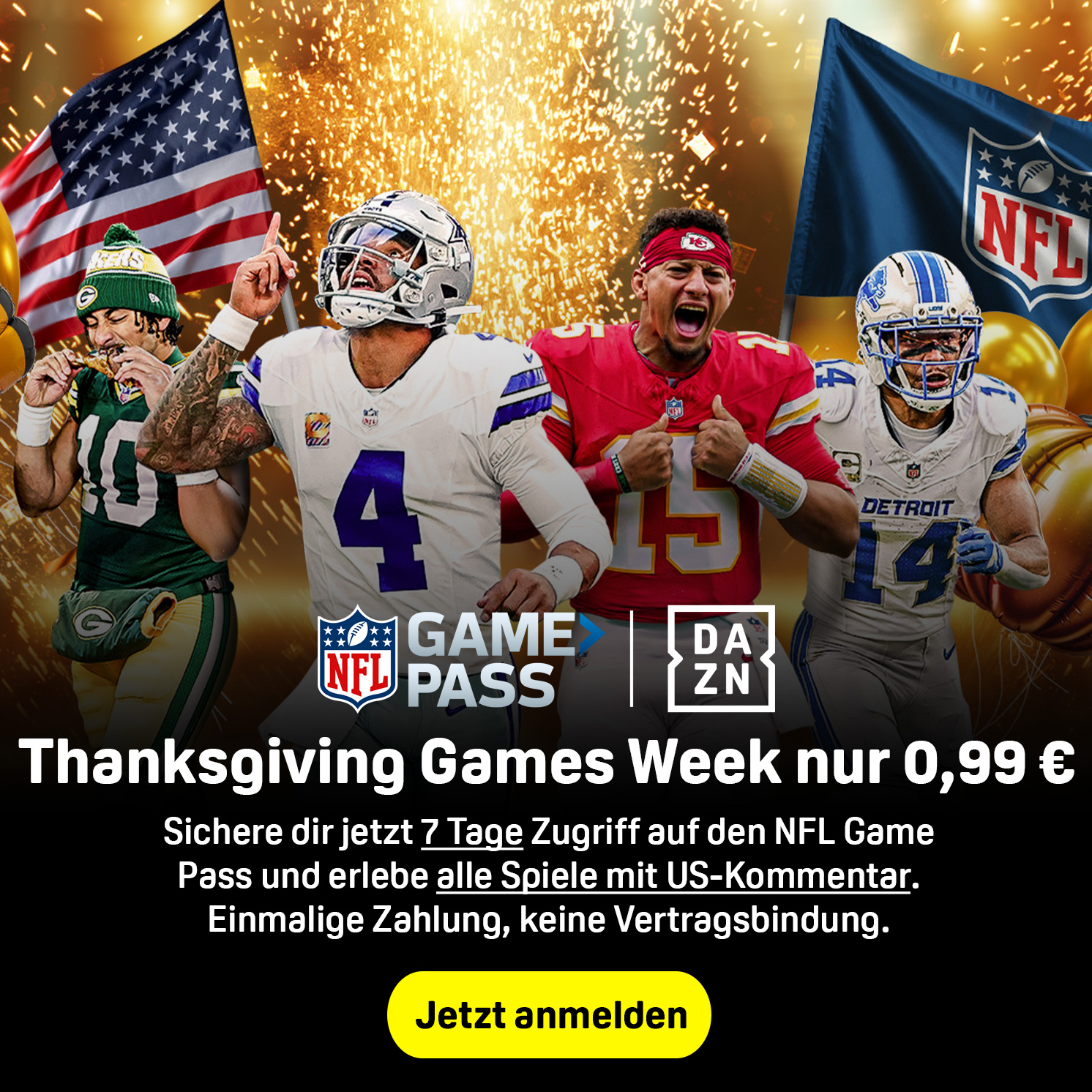 NFL Game Pass Thanksgiving Week Banner Angebot 0,99 Euro