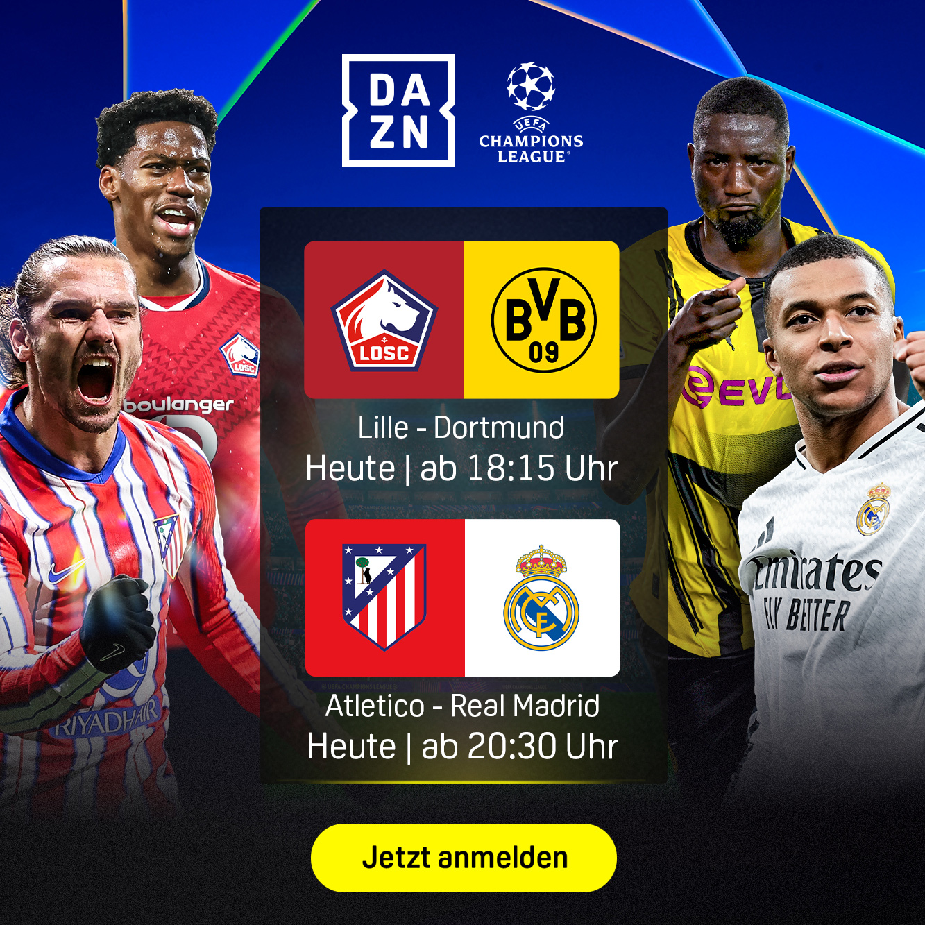 Champions League Achtelfinale Rückspiele Mittwoch Banner Dortmund Real Atletico Madrid