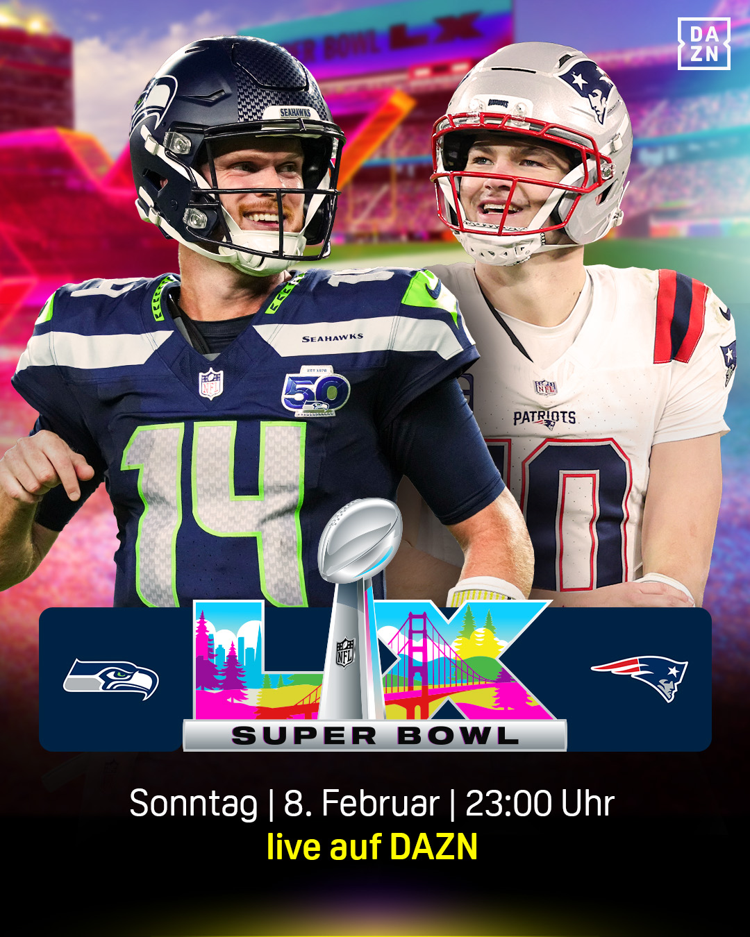 NFL Super Bowl LX New England Patriots Seattle Seahawks