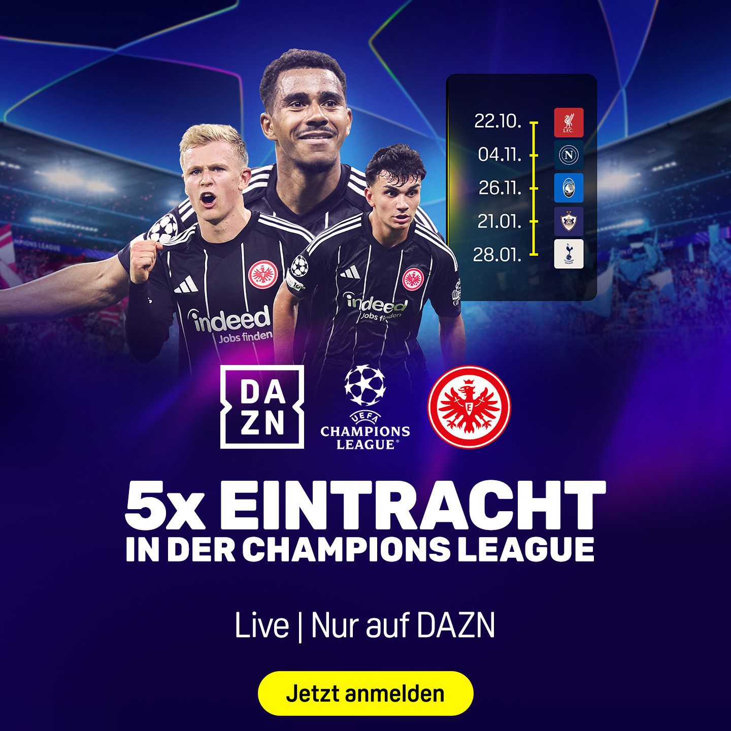 Banner 5x Eintracht Frankfurt Champions League UCL MD3