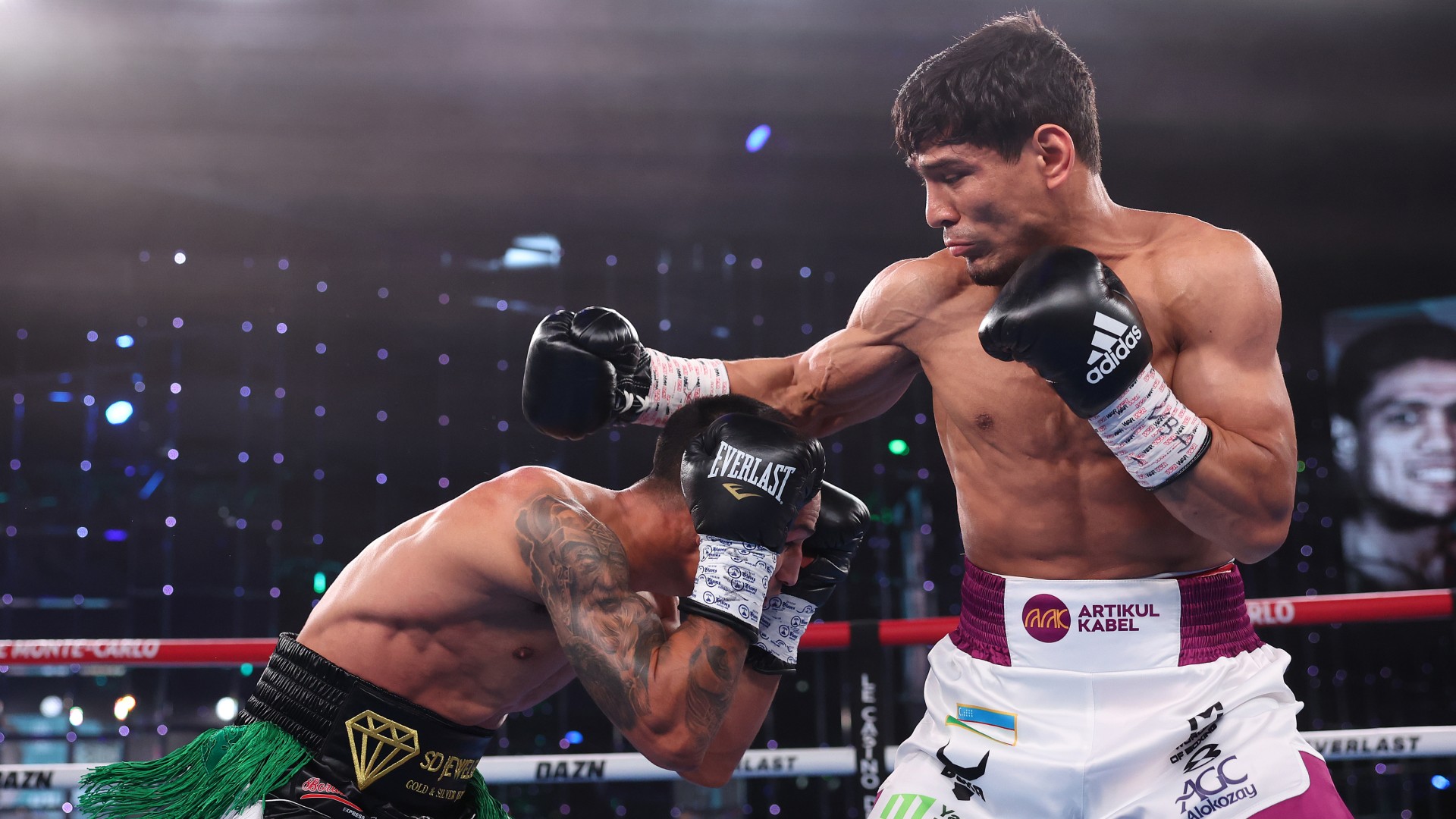 Murodjon Akhmadaliev wins WBA interim title with dominant TKO victory  against Ricardo Espinoza | DAZN News GB