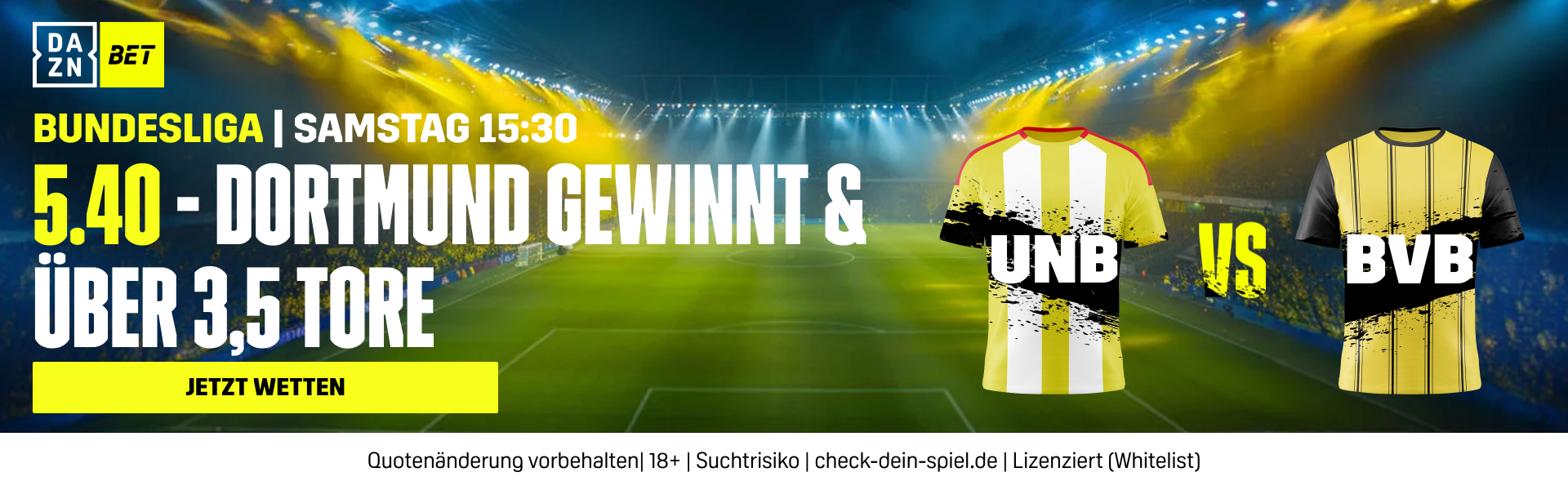 DAZN Bet Union Berlin BVB gewinnt über3,5 Tore Bundesliga MD6