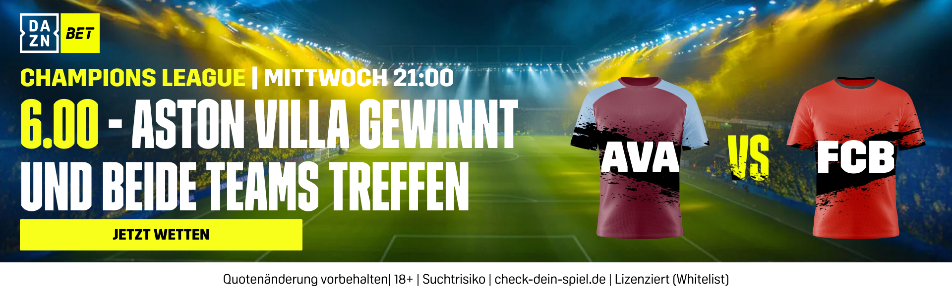 DAZN Bet Aston Villa gewinnt und beide Teams treffen Champions League Spieltag 2