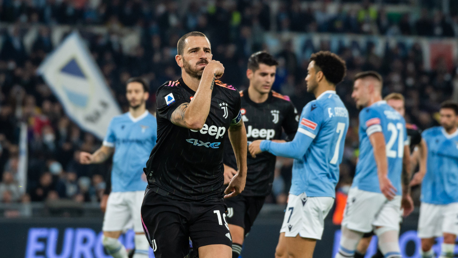 L'esultanza di Bonucci contro la Lazio