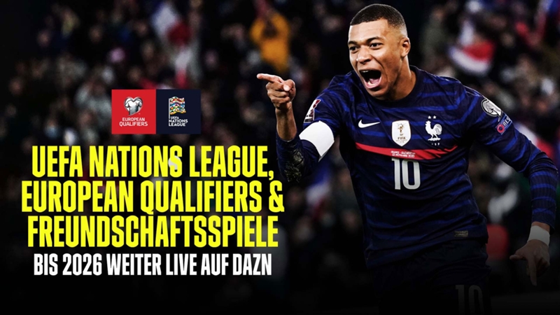 Nur DAZN zeigt bis 2026 circa 1000 Spiele der UEFA Nations League, der European Qualifiers und ausgewählter Freundschaftsspiele live