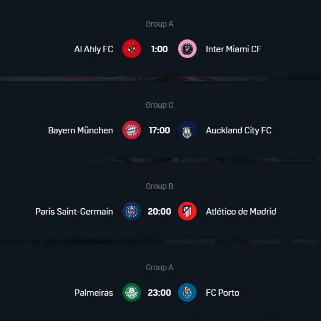 Sunday June 15 Club World Cup matches