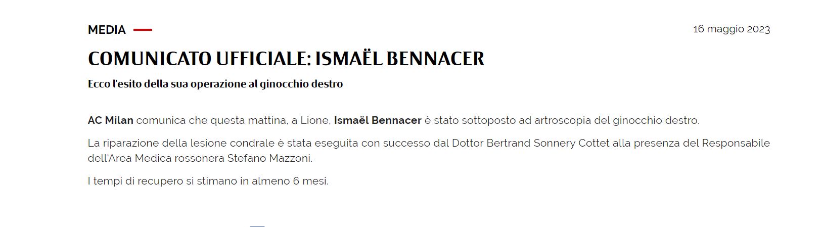 Il comunicato del Milan sull'operazione di Bennacer