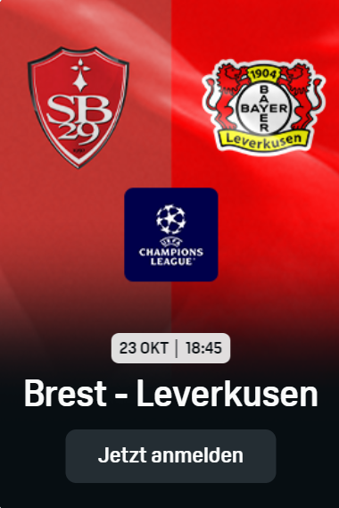 Stade Brest Bayer Leverkusen UEFA Champions League 3. Spieltag DAZN Banner