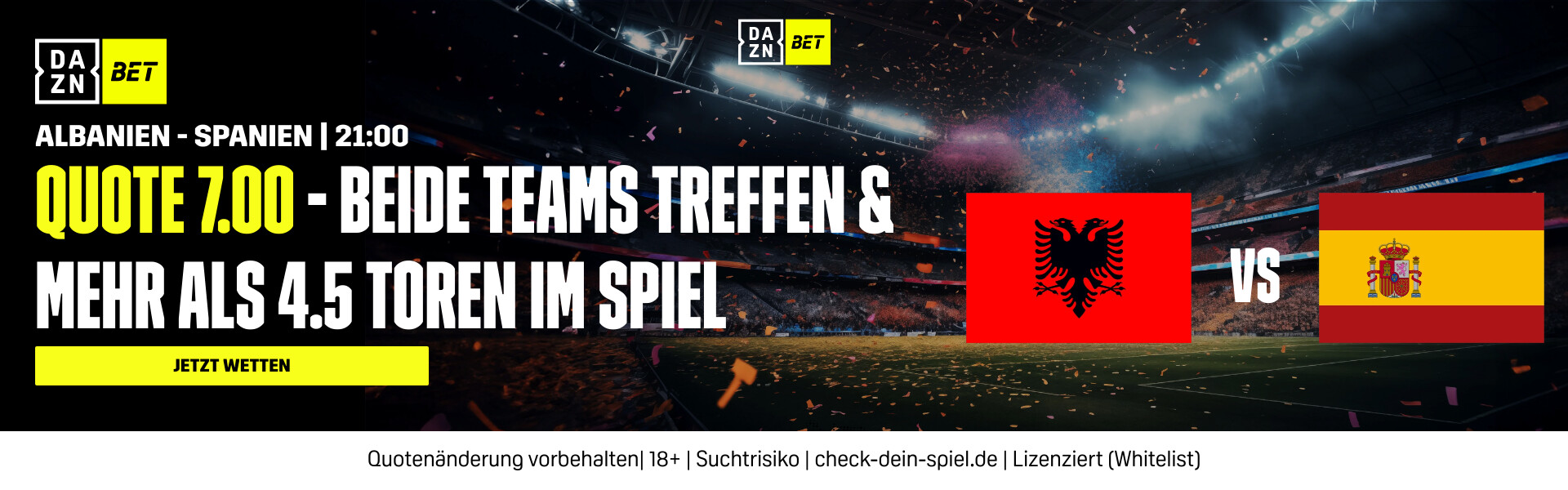 DAZN Bet Albanien Spanien Beide treffen und mehr als 4.5 Tore im Spiel