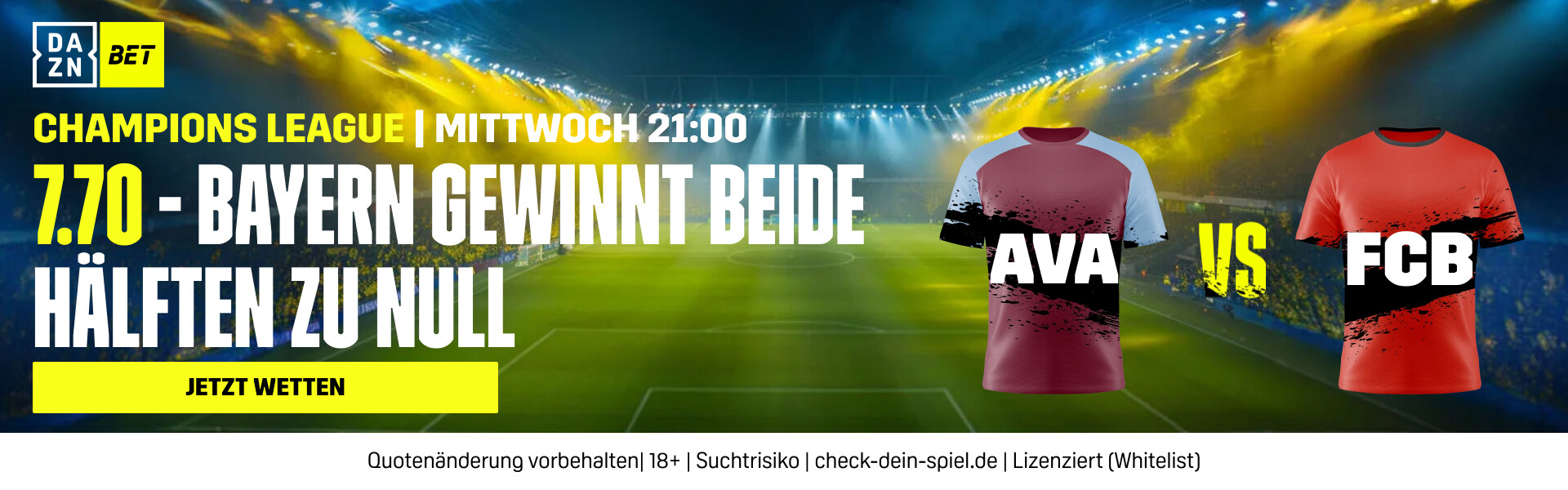 DAZN Bet FC Bayern gewinnt beide Halbzeiten zu null gegen Aston Villa Champions League Spieltag 2