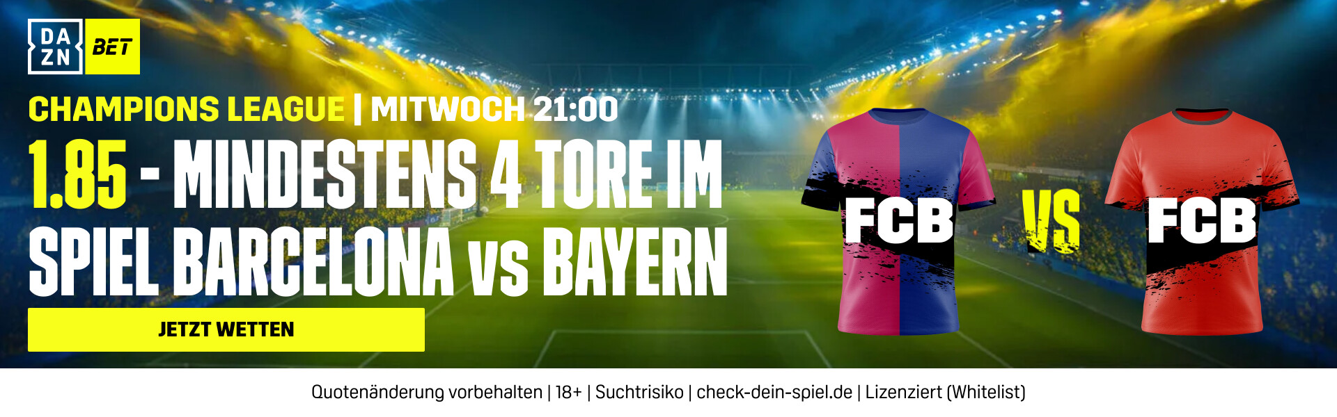 DAZN Bet Barcelona FC Bayern Champions League mehr als 3,5 Tore