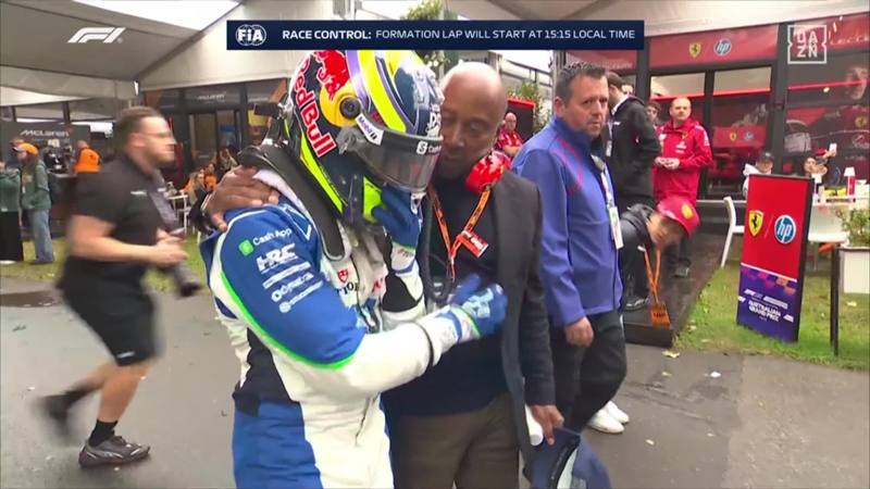 Isack Hadjar, a lágrima viva y animado por el padre de Lewis Hamilton tras su dramático debut en Fórmula 1