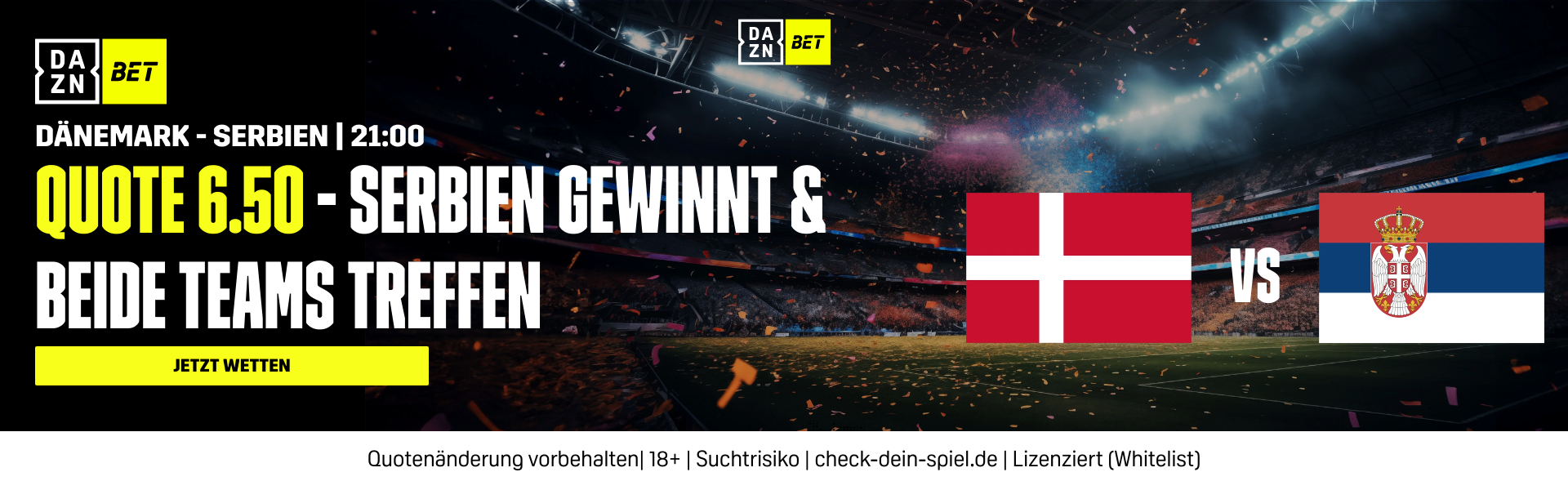 DAZN Bet Dänemark Serbien SRB gewinnt und beide treffen