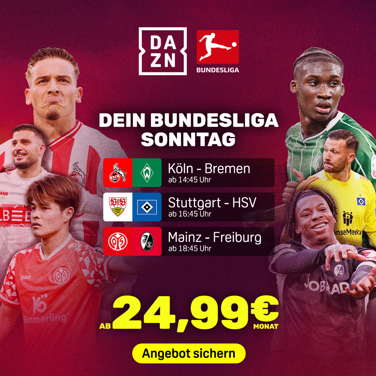 Banner Bundesliga Sonntag MD29 2026 24,99 Euro Angebot