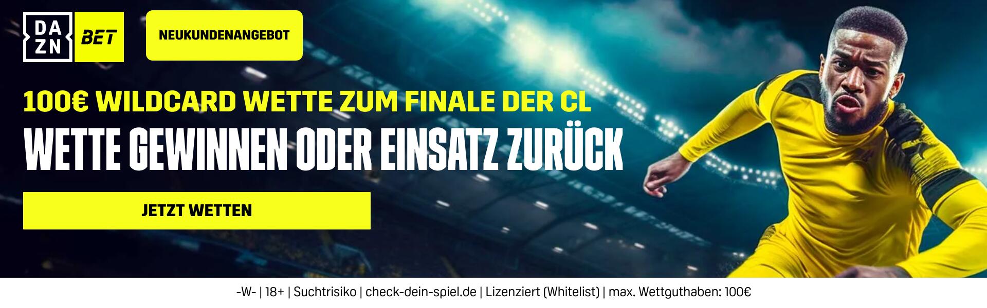 DAZN Bet Wetten Banner Champions League Finale Real Madrid Borussia Dortmund