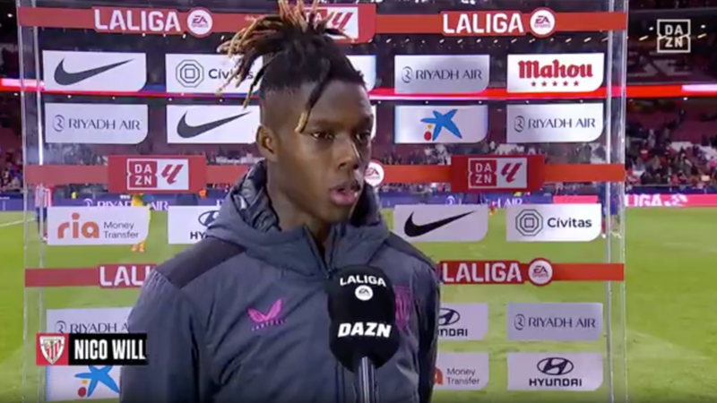 Nico Williams explica en DAZN lo sucedido en el Metropolitano: “He ido a sacar el córner y he escuchado sonidos de mono”