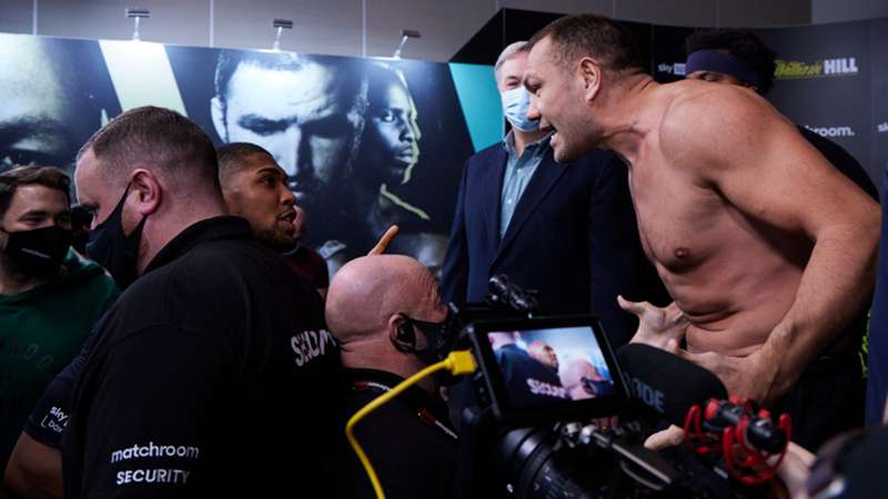 Anthony Joshua vs. Kubrat Pulev weigh-in: Heavyweights pulled apart after heated exchange