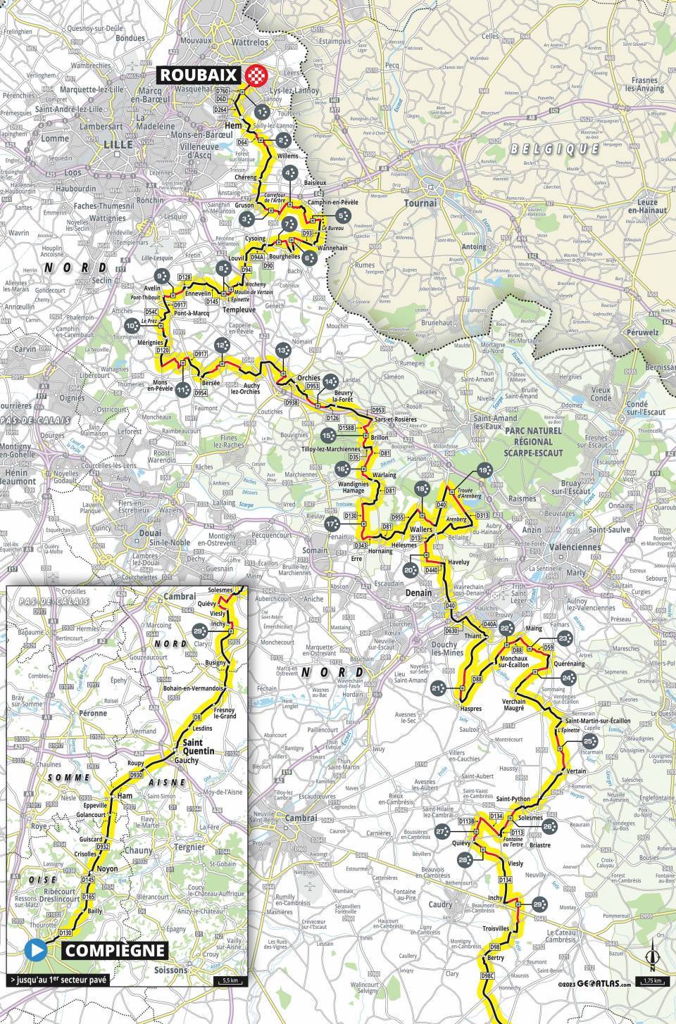 Percorso Parigi-Roubaix 2023