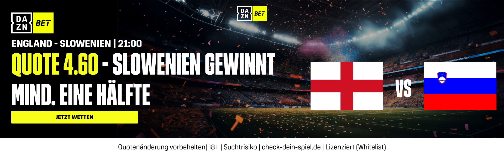 DAZN Bet England Slowenien SLO gewinnt eine Hälfte