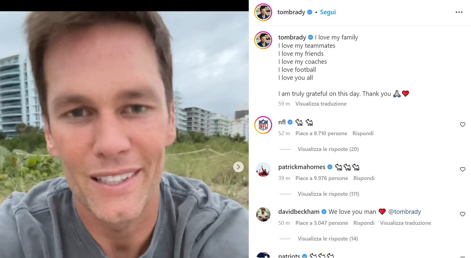 Tom Brady, il messaggio d'addio. Credits: Instagram, Tom Brady