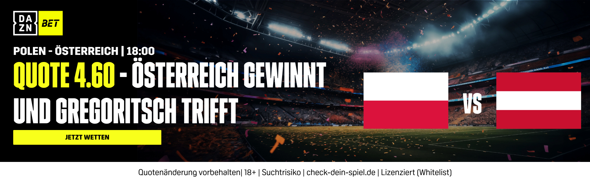 DAZN Bet Polen Österreich POL gewinnt und beide Teams treffen