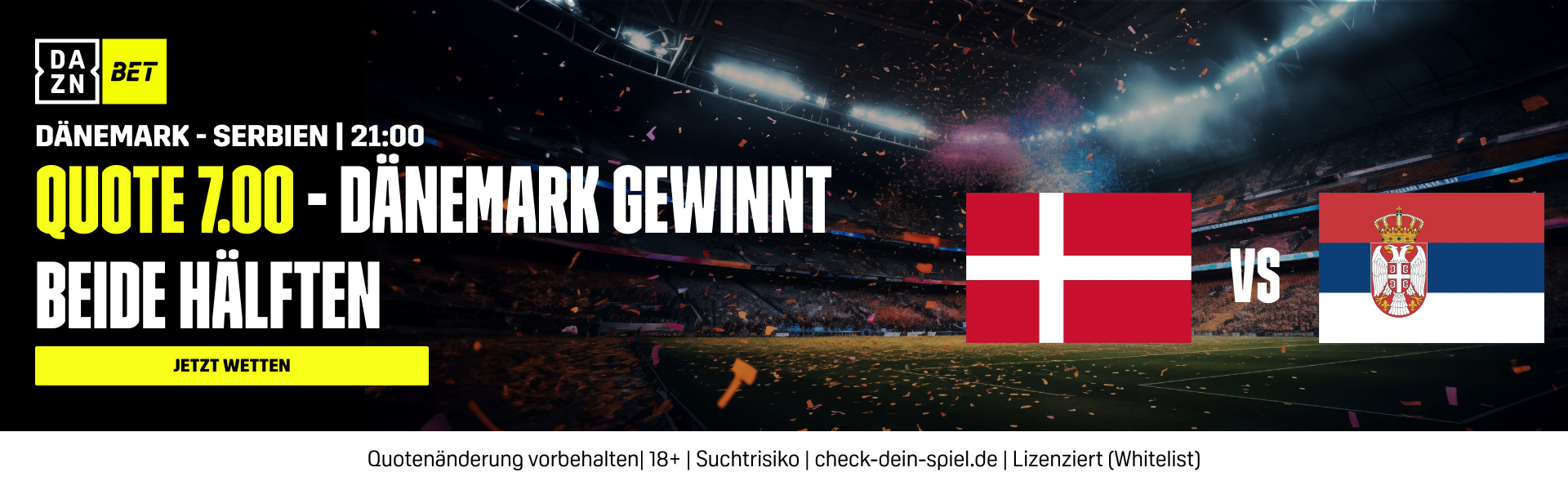 DAZN Bet Dänemark Serbien DEN gewinnt beide Hälften