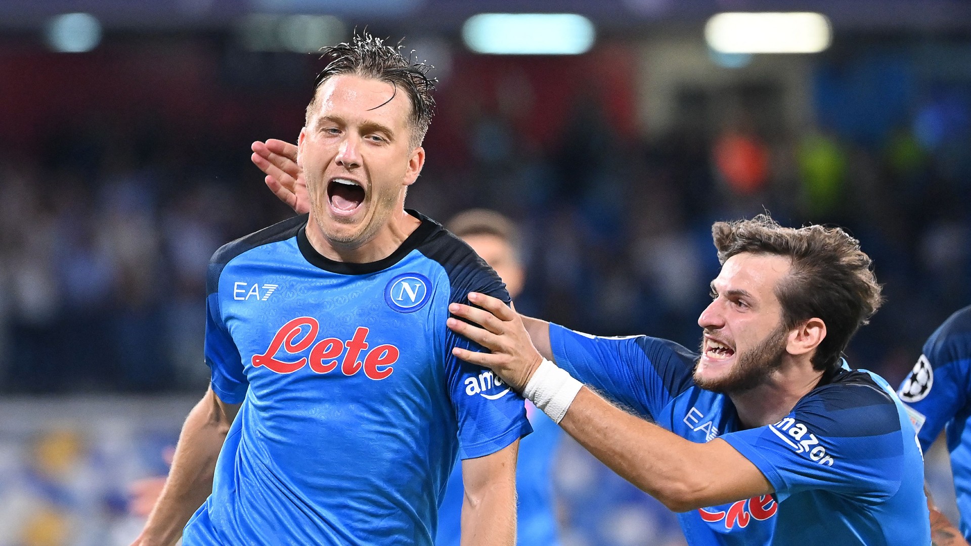 Zielinski esulta in Napoli Liverpool di Champions League