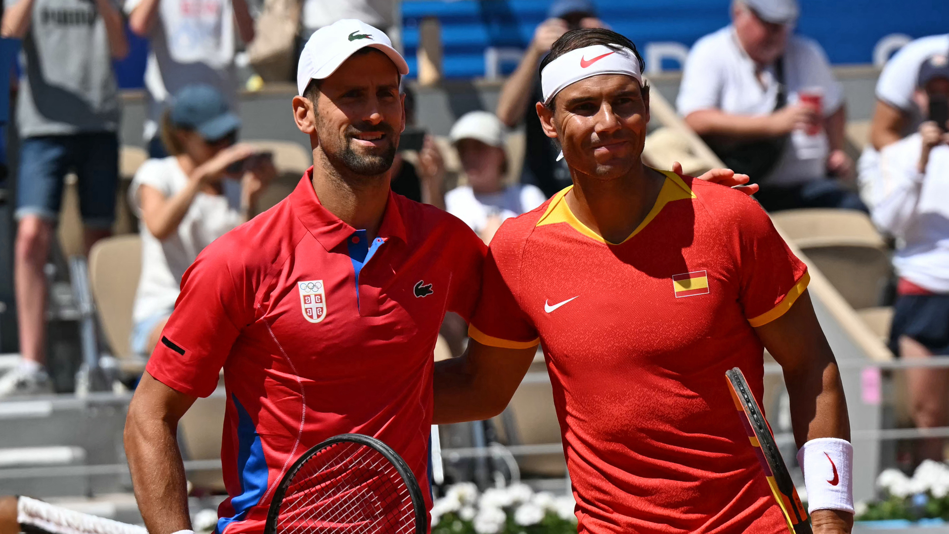 Novak Djokovic (L) and Spain's Rafael Nadal (R)