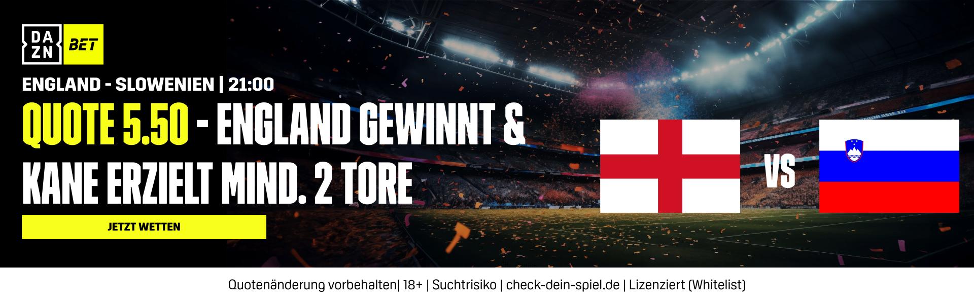 DAZN Bet England Slowenien ENG gewinnt und Kane trifft doppelt