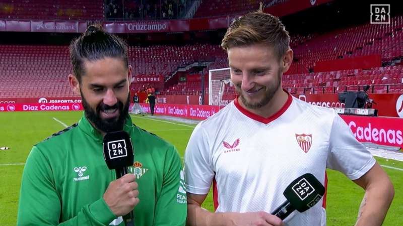 Ivan Rakitic, Isco y el momentazo viral en DAZN de los magos de Sevilla y Betis tras el derbi sevillano: "Nos ha metido un buen gol el mamón"