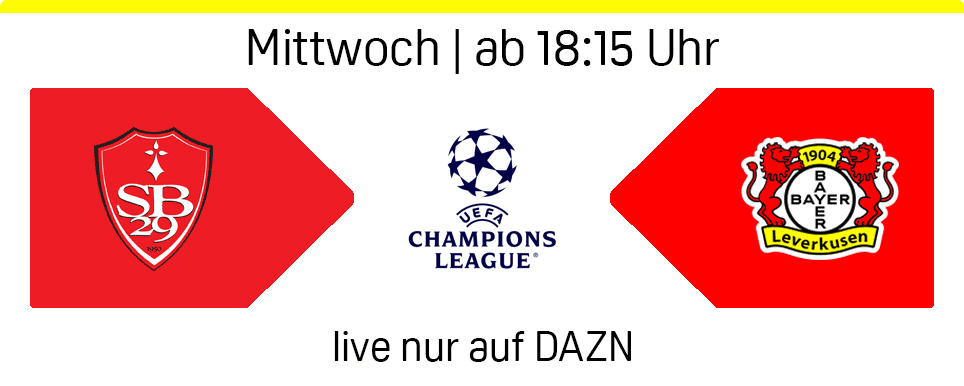 Stade Brest Bayer Leverkusen Champions League 3. Spieltag Banner