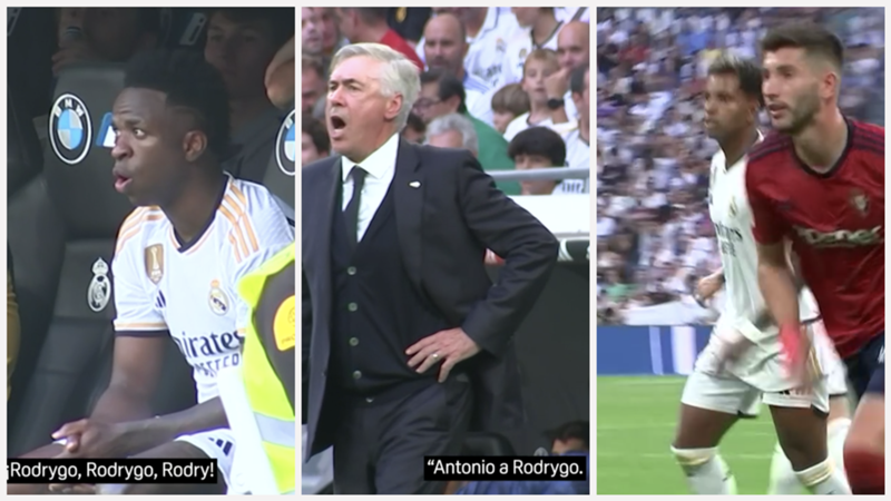 Imagen DAZN: Vinicius y Ancelotti pidieron desde la banda que Rodrygo lanzase el penalti que acabó fallando Joselu