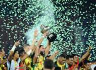 Kedah players celebrating their Sultan Haji Ahmad Shah Cup win over Johor Darul Ta'zim 20/1/2017