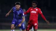 Daniel Morgan of Maritzburg United challenged by Luckyboy Mokoena of Highlands Park, August 2019
