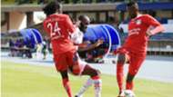 WILLIAM WADRI-BOLAJI SAKIN of Horoya AC vs HASSAN ABDALLAH of Bandari FC.