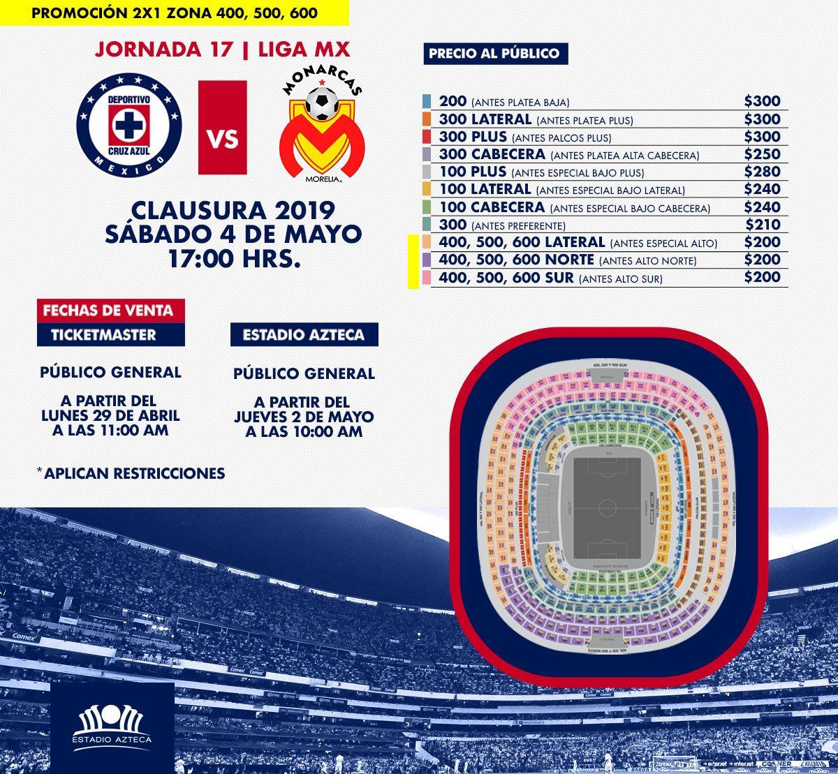 Boletos Para El Cruz Azul Vs Morelia De La Liga Mx Clausura 2019 Donde Comprar Y Precios Goal Com