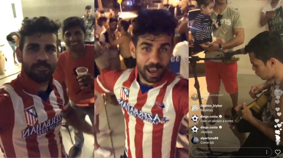 Chelsea Transfer News Diego Costa Parties In Atletico Madrid Shirt And Mocks Manager Antonio Conte Goal Com